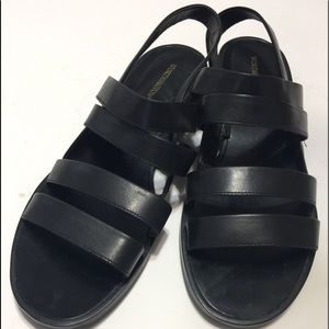 Black Leather Strappy Flat Sandals NWOT